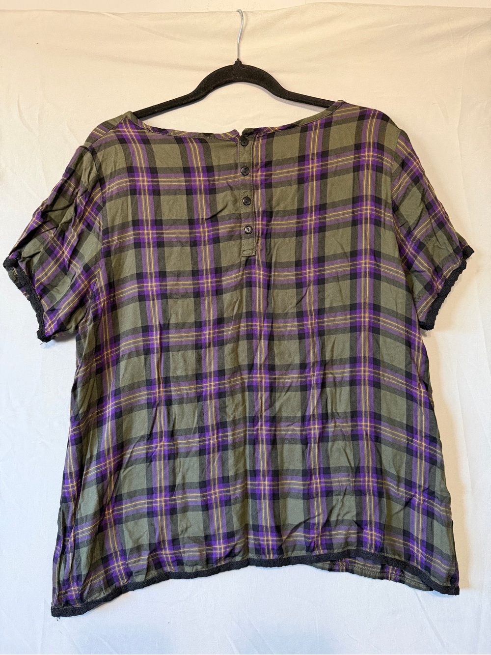 Love & Legend Womens Plaid Top M/L Cottagecore Floral Embroidery Lace Trim READ - Picture 5 of 5